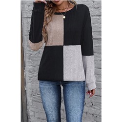 Black Colorblock Textured Knit Top