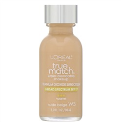 L'Oreal, True Match Super-Blendable Makeup, W3 Nude Beige, 1 fl oz (30 ml)