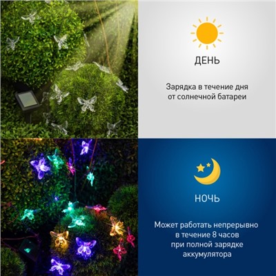 Гирлянда садовая Эра на солнечной батарее «Бабочки» LED, IP54