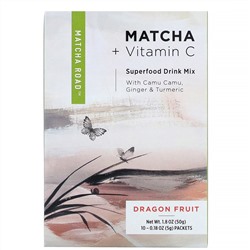 Matcha Road, матча с витамином С, смесь для приготовления напитка, питайя, 10 пакетиков по 5 г (0,18 унции)