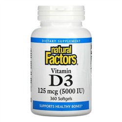 Natural Factors, Vitamin D3, 5,000 IU, 360 Softgels