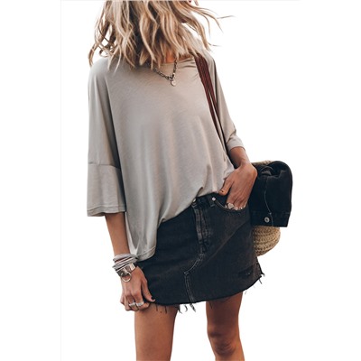 Gray Oversized Flowy Dropped Shoulder T-shirt