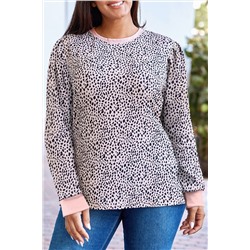 Apricot Animal Spots Printed Plus Size Long Sleeve Top