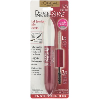 L'Oreal, Double Extend Beauty Tubes, тушь для ресниц, оттенок 575 угольно-черный, 5,2 мл (0,17 жидк. унции)/5 мл (0,16 жидк. унции)