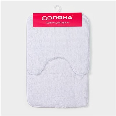 Набор ковриков для ванной и туалета Доляна «Пушистик», 2 шт, 38×40, 40×60 см, цвет белый