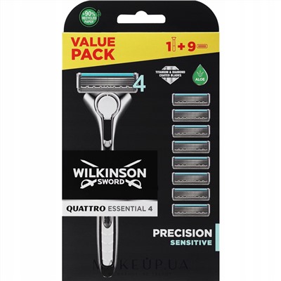 Станок для бритья Schick (Wilkinson Sword) QUATTRO Titanium Sensitive/ Precision Sensitive(+9кассет)