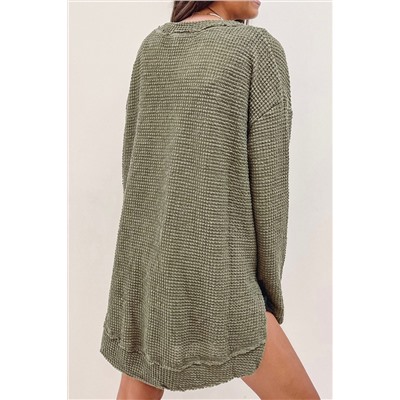 Moss Green Plus Size Textured Knit Long Sleeve Top