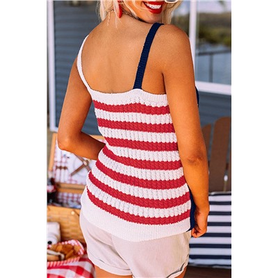 Red Stars and Stripes Flag Pattern Knitted Tank