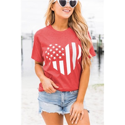 Розовая свободная футболка с принтом американского флага в форме сердца