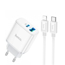 Адаптер Сетевой с кабелем Hoco C105A PD QC3.0 USB/Type-C 20W (Type-C/Lightning) (white)