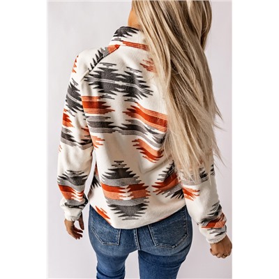 Gray Western Aztec Snap Buttoned Fleece Jacket