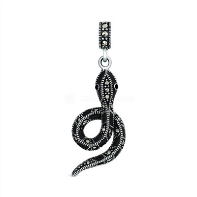 Кольцо из чернёного серебра с эмалью и марказитами - Змея