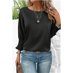 Black Shirred Dolman Sleeve Satin Blouse