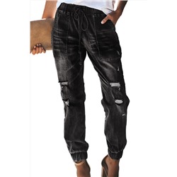 Черные потертые джинсы-джоггеры с карманами спереди