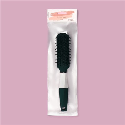 Расчёска массажная, прорезиненная ручка, 4 × 23 см, цвет зелёный/белый