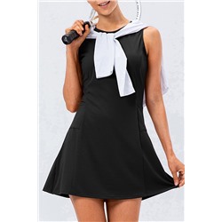 Black Solid Color Sleeveless Basic Active Mini Dress