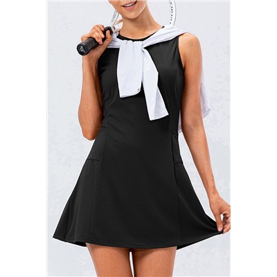 Black Solid Color Sleeveless Basic Active Mini Dress