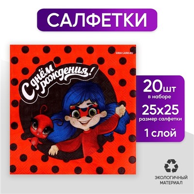 Салфетки «С днём рождения», 25 × 25 см, в наборе 20 шт.