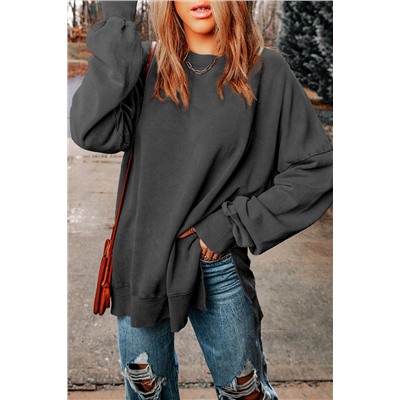 Black Drop Shoulder Ribbed Trim Oversized Sweatshirt