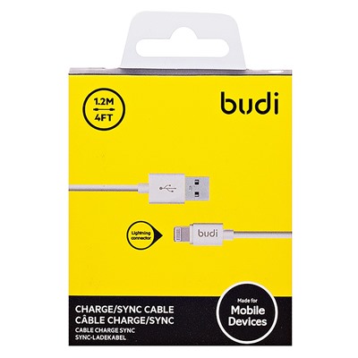 Кабель USB - Apple lightning budi M8J02304 (повр. уп.)  120см 1,5A  (white)