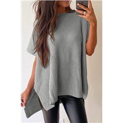 Gray Short Sleeve Side Slit Oversized Sweater