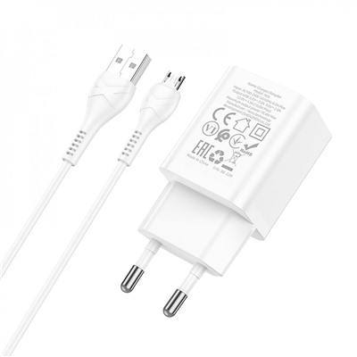 Адаптер Сетевой с кабелем Hoco N26 Maxim QC3.0 USB 18W (USB/Micro USB) (white)