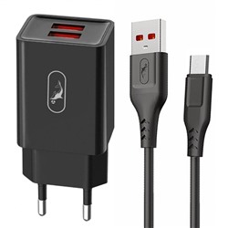 Адаптер Сетевой с кабелем SKYDOLPHIN SC30V 2USB 2,1A/10W (USB/Micro USB) (black)