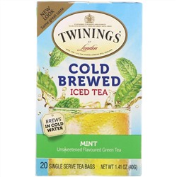 Twinings, Чай холодной заварки, зеленый чай с мятой, 20 пакетиков, 1,41 унции (40 г)