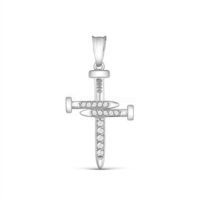 Колье с гвоздиками в виде креста из серебра с фианитами родированное - Удлиннитель 5 см 441-10-633р