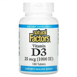 Natural Factors, Витамин D3, 1000 МЕ, 180 таблеток