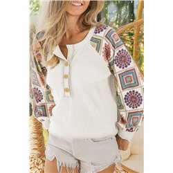 Multicolor Aztec Print Raglan Sleeve Henley Sweatshirt