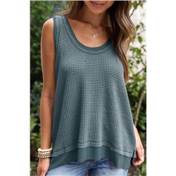 Real Teal Scoop Neck Waffle Knit Flowy Vest