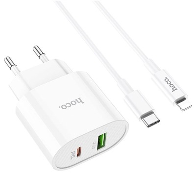 Адаптер Сетевой с кабелем Hoco C95A PD QC3.0 (повр. уп.) USB/Type-C 3A/20W (Type-C/Lightning) (white)