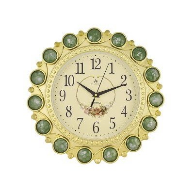 Часы настенные 350x350x44мм, пластик, зеленые украшения