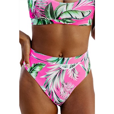 Rose Tropical Print Textured Bikini Bottoms