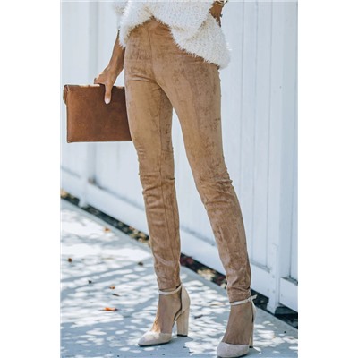 Camel Plus Size High Rise Faux Suede Skinny Pants
