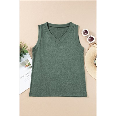 Mist Green Ribbed V Neck Tank