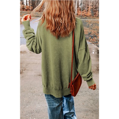 Green Drop Shoulder Ribbed Trim Oversized Sweatshirt