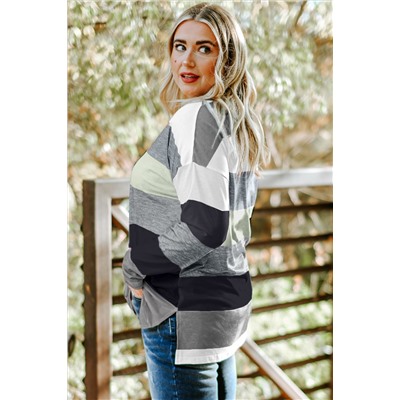 Gray Stripe Plus Size Colorblock Pullover Top