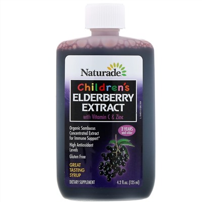 Naturade, Children's Elderberry Extract Syrup with Vitamin C & Zinc, 2 Years and Older, 4.2 fl oz (125 ml)