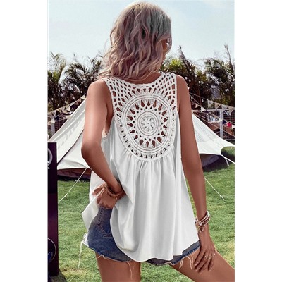 White Bohemian Crochet Patchwork Sleeveless Tunic