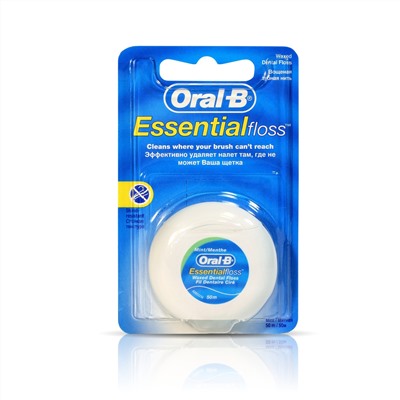 Нить зубная Oral-B Essential Floss Waxed Mint, вощеная, 50 м