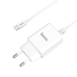 Адаптер Сетевой с кабелем Hoco C62A Victoria 2USB 2,1A/10W (USB/Type-C) (white)