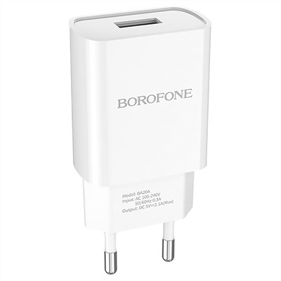 Адаптер Сетевой с кабелем Borofone BA20A Sharp USB 2,1A/10W (USB/Micro USB) (white)