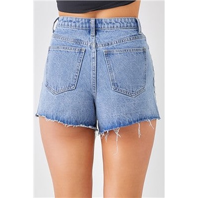 Sky Blue Stud Embellished High Waist Denim Shorts