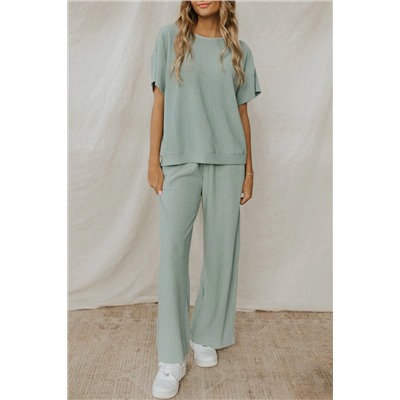 Moonlight Jade Textured Tee and Pants Lounge Set