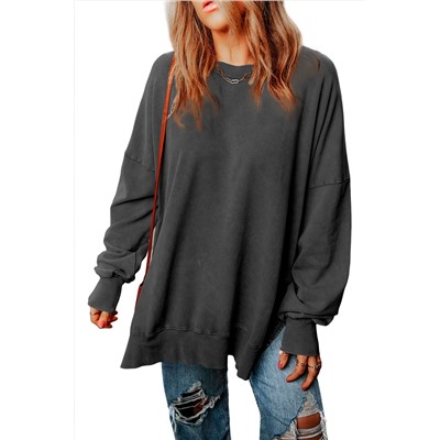 Black Drop Shoulder Ribbed Trim Oversized Sweatshirt