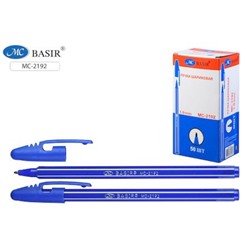 Ручка шариковая МС-2192 синий пластиковый корпус с белой полоской, синяя, 1,0мм Basir