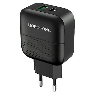 Адаптер Сетевой с кабелем Borofone BA46A Premium PD QC3.0 USB/Type-C 3A/18W (Lightning/Type-C) (black)