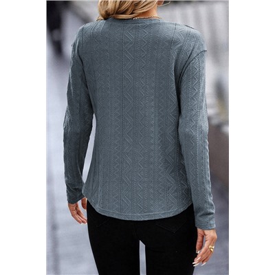 Ashleigh Blue Textured Buttoned Decor Long Sleeve Top